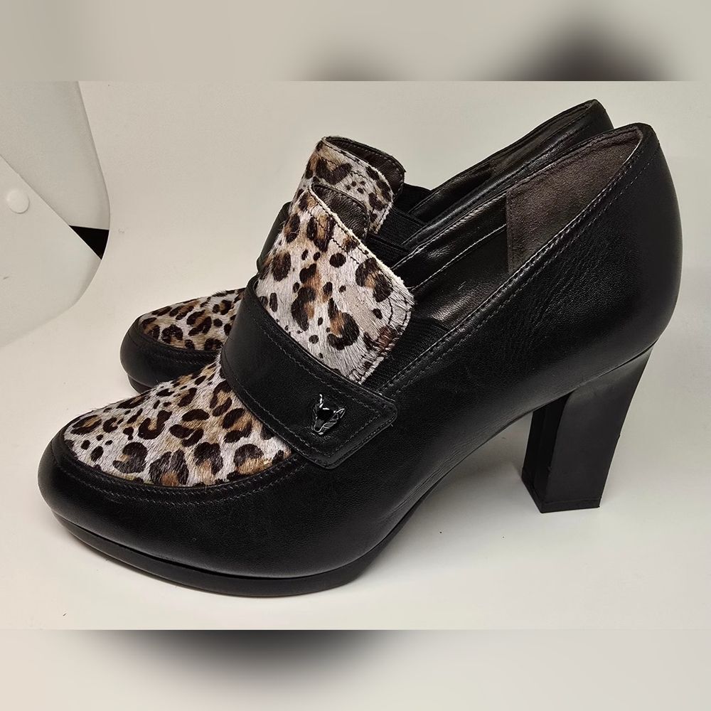 NWOT Naturalizer Black and Leopard Print Heels Women's 7.5